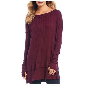 We The Free Cranberry Waffle knit ribbed hem, Oversized S Small P2P 24" 32" Long